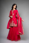 Rani Satin Readymade Sharara Set With Organza Dupatta