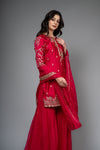 Rani Satin Silk Readymade Suit And Dhoti With Organza Dupatta