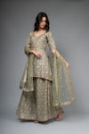 Pista Georgette Readymade Sharara Set With Net Dupatta