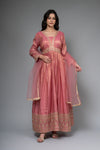 Gajari Cotton Floor Length Readymade Suit With Net Dupatta