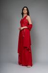 Red Georgette Readymade Sharara Set With Georgette Dupatta