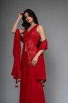 Red Georgette Readymade Sharara Set With Georgette Dupatta