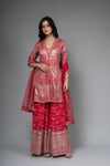 Red Georgette Readymade Sharara Set With Net Dupatta