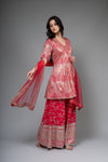 Red Georgette Readymade Sharara Set With Net Dupatta