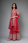 Red Georgette Readymade Sharara Set With Net Dupatta