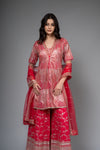 Red Georgette Readymade Sharara Set With Net Dupatta