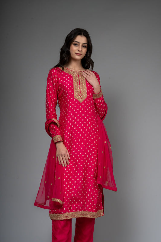 Rani Dolna Readymade Suit And Pant With Net Dupatta