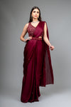 Garnet Cutdana & Sequence Pre-Drape Designer Satin Saree With Readymade Blouse