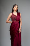 Garnet Cutdana & Sequence Pre-Drape Designer Satin Saree With Readymade Blouse