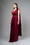 Garnet Cutdana & Sequence Pre-Drape Designer Satin Saree With Readymade Blouse