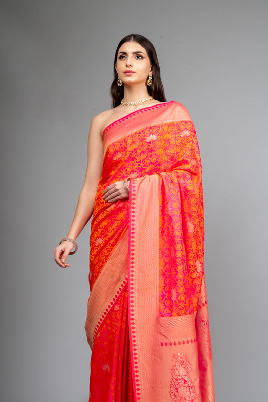 Rani Woven Zari Banarasi Silk Saree With Unstitched Blouse