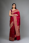 Magenta Woven Zari Banarasi Silk Saree With Unstitched Blouse