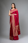 Magenta Woven Zari Banarasi Silk Saree With Unstitched Blouse