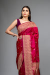 Magenta Woven Zari Banarasi Silk Saree With Unstitched Blouse