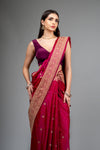 Magenta Woven Zari Banarasi Silk Saree With Unstitched Blouse