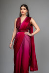 Magenta Organza Cutdana & Sequence Organza Pre-Drape Designer Saree With Readymade Blouse