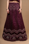 Garnet Zari Threadwork Embroidery & Sequence Net Lehenga Set With Unstitched Blouse