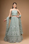 Mint Green Zari, Threadwork, Embroidered & Sequence Net Lehenga Set With Unstitched Blouse