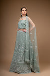 Mint Green Zari, Threadwork, Embroidered & Sequence Net Lehenga Set With Unstitched Blouse