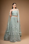 Mint Green Zari, Threadwork, Embroidered & Sequence Net Lehenga Set With Unstitched Blouse