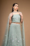 Mint Green Zari, Threadwork, Embroidered & Sequence Net Lehenga Set With Unstitched Blouse