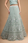 Mint Green Zari, Threadwork, Embroidered & Sequence Net Lehenga Set With Unstitched Blouse