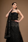 Black Zari Threadwork Embroidery & Sequence Net Lehenga Set With Unstitched Blouse