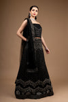 Black Zari Threadwork Embroidery & Sequence Net Lehenga Set With Unstitched Blouse