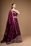 Wine Zari Threadwork, Embroidery & Sequence Organza Lehenga Set With Unstitched Blouse