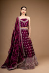 Wine Zari Threadwork, Embroidery & Sequence Organza Lehenga Set With Unstitched Blouse