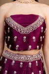 Wine Zari Threadwork, Embroidery & Sequence Organza Lehenga Set With Unstitched Blouse