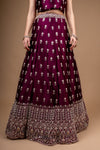 Wine Zari Threadwork, Embroidery & Sequence Organza Lehenga Set With Unstitched Blouse