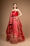 Rani Banarasi Woven, Zari Threadwork, Embroidery & Gotta, Sequence Raw Silk Lehenga Set With Unstitched Blouse