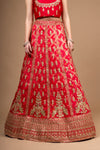 Rani Banarasi Woven, Zari Threadwork, Embroidery & Gotta, Sequence Raw Silk Lehenga Set With Unstitched Blouse