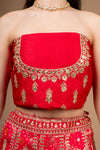 Rani Banarasi Woven, Zari Threadwork, Embroidery & Gotta, Sequence Raw Silk Lehenga Set With Unstitched Blouse