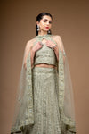 Olive Zari Threadwork, Embroidered, Sequence Net Lehenga Set With Unstitched Blouse