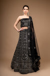 Black Net Lehenga Set And Net Dupatta With Unstitched Blouse