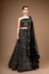 Black Net Lehenga Set And Net Dupatta With Unstitched Blouse