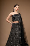 Black Net Lehenga Set And Net Dupatta With Unstitched Blouse