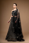 Black Net Lehenga Set And Net Dupatta With Unstitched Blouse
