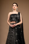 Black Net Lehenga Set And Net Dupatta With Unstitched Blouse
