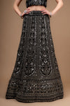 Black Net Lehenga Set And Net Dupatta With Unstitched Blouse
