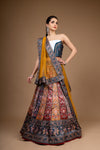 Peacock Swarovski & Digital Print Satin Silk Lehenga Set With Unstitched Blouse