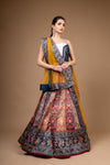 Peacock Swarovski & Digital Print Satin Silk Lehenga Set With Unstitched Blouse