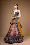 Peacock Swarovski & Digital Print Satin Silk Lehenga Set With Unstitched Blouse