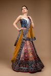 Peacock Swarovski & Digital Print Satin Silk Lehenga Set With Unstitched Blouse