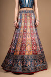 Peacock Swarovski & Digital Print Satin Silk Lehenga Set With Unstitched Blouse