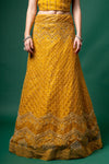 Mustard Zari Threadwork Embroidery & Sequence Net Lehenga Set With Unstitched Blouse