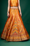 Mustard Banarasi Woven Zari Dolna Lehenga Set With Unstitched Blouse