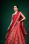 Maroon Banarasi Woven Zari Dolna Lehenga Set With Unstitched Blouse